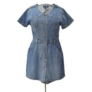 90s Vintage Gloria Vanderbilt Medium Stone Wash Denim Scoop Neck Romper Size L